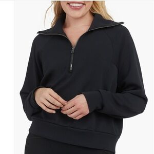 SPANX Black Air Essentials Half-Zip Sweatshirt, Size Small